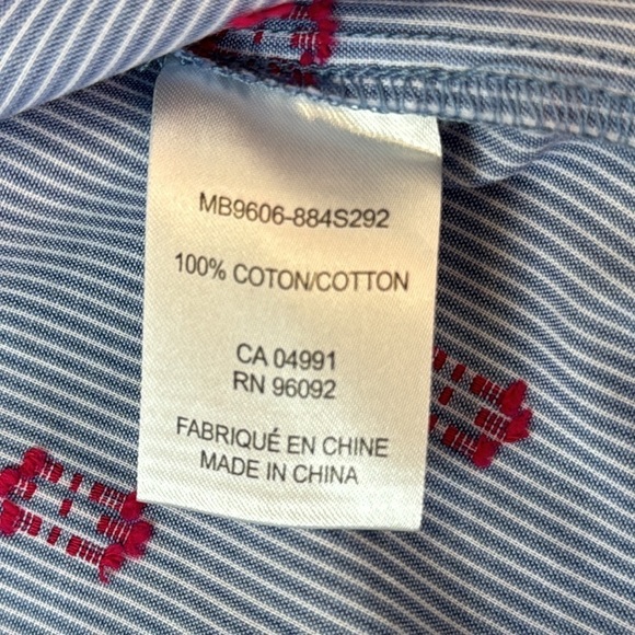 Kenar Cotton Popover Blouse Bell Sleeves Blue White Stripes Lightweight Large - Picture 10 of 10